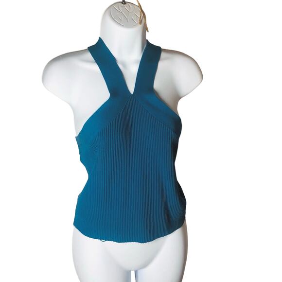 Nordstrom Halogen NEW Cross Top V Neck Front BackTeal Moroccan - Picture 2 of 9